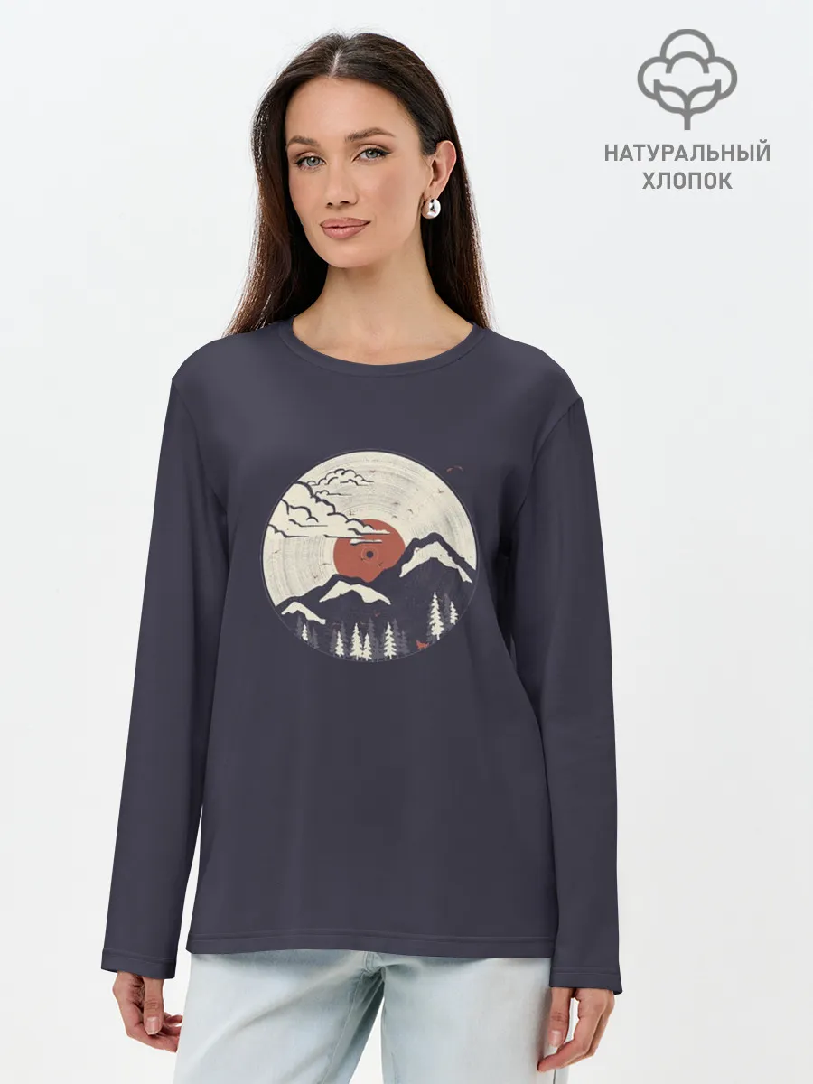 Лонгслив женский. Хлопок / Mountain. Vinyl Record