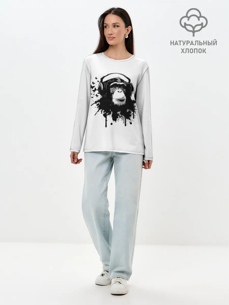 Лонгслив женский. Хлопок / Обезьяна Меломан