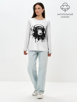 Лонгслив женский. Хлопок / Обезьяна Меломан