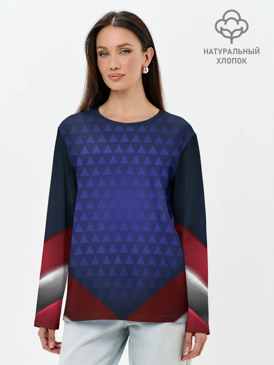 Лонгслив женский. Хлопок / Blue abstract