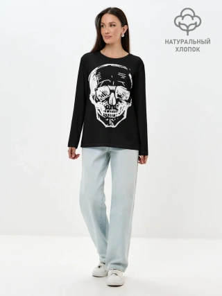 Лонгслив женский. Хлопок / Скетч Черепа
