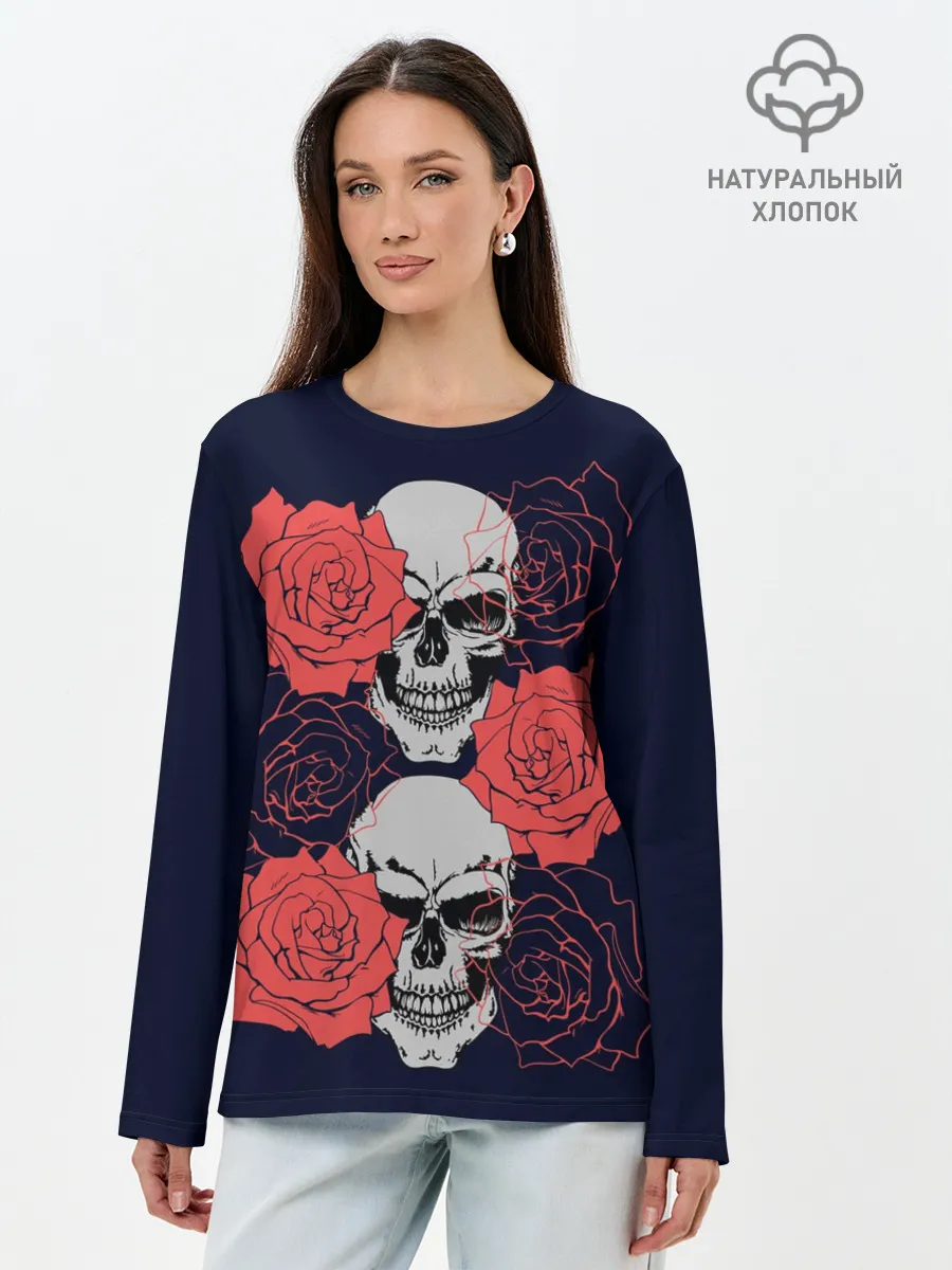 Лонгслив женский. Хлопок / Rose Skull