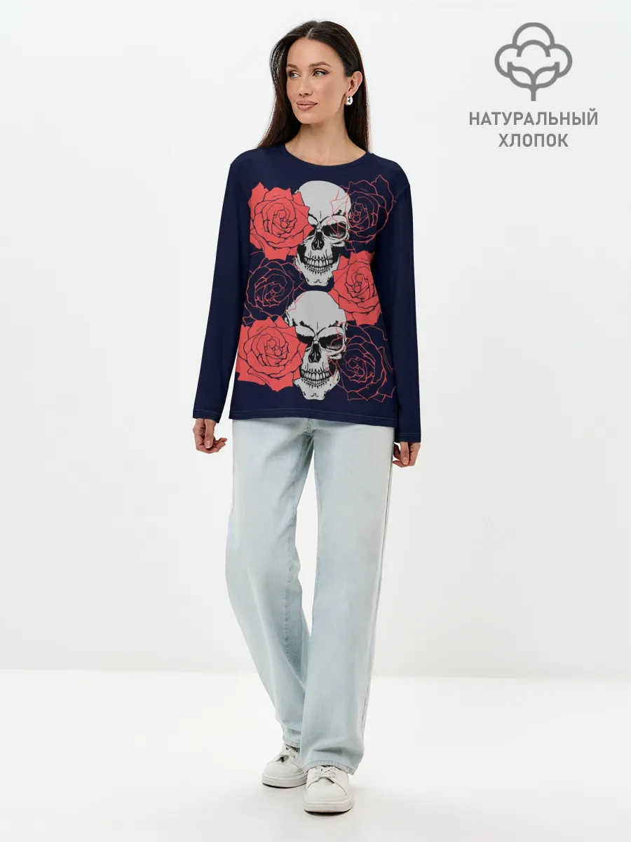 Лонгслив женский. Хлопок / Rose Skull