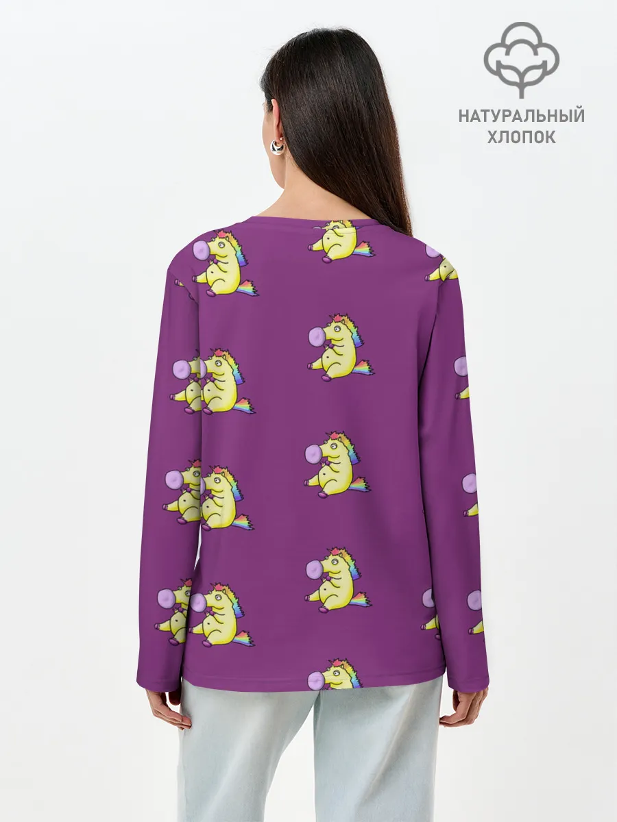 Лонгслив женский. Хлопок / Фиолетовые пони