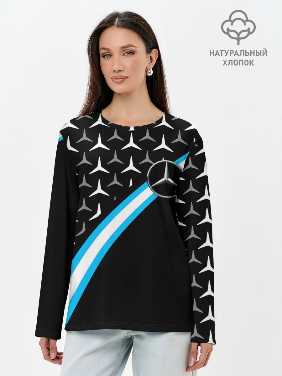 Лонгслив женский. Хлопок / MERCEDES / УЗОР / ЛИНИЯ АКВА