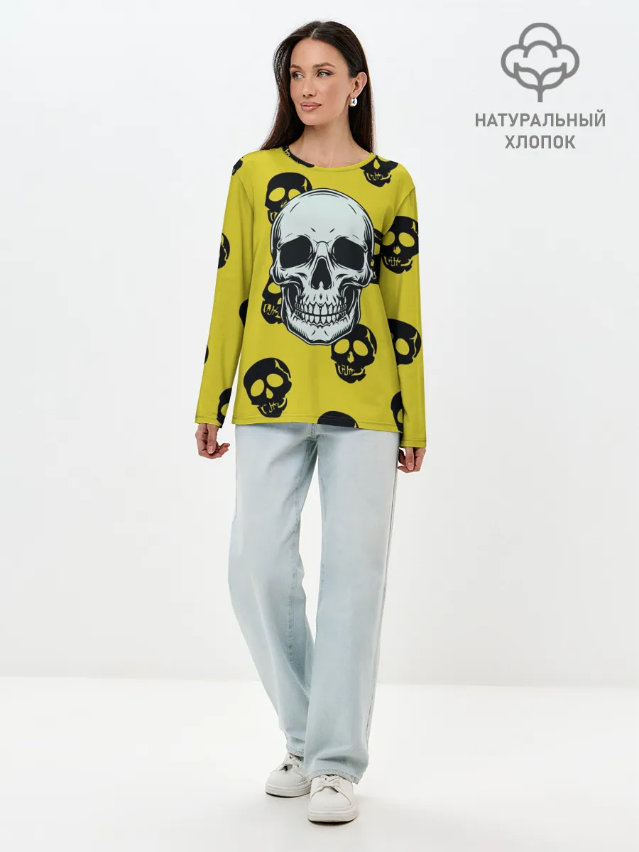 Лонгслив женский. Хлопок / Yellow Skulls