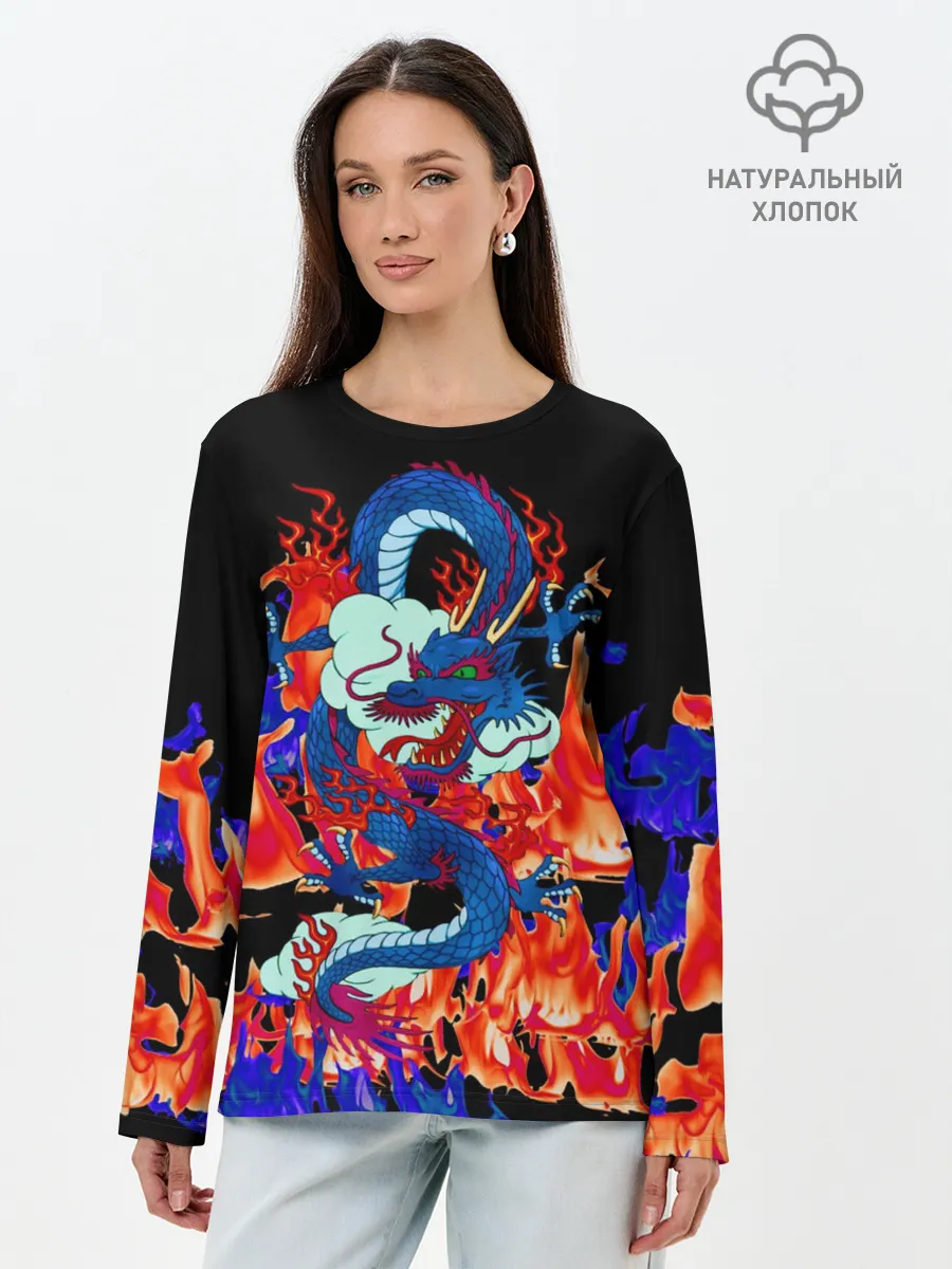 Лонгслив женский. Хлопок / Огненный Дракон
