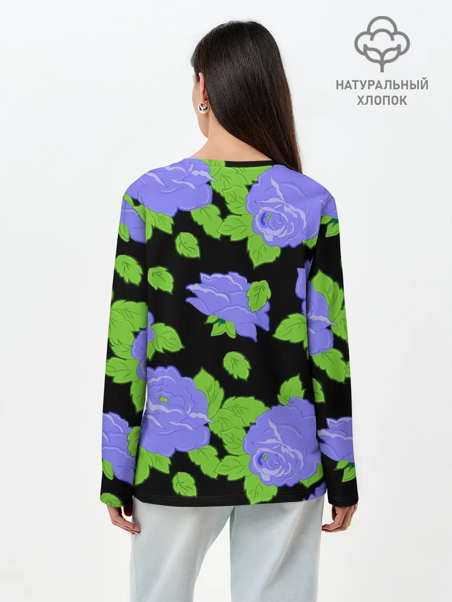 Лонгслив женский. Хлопок / Синие розы