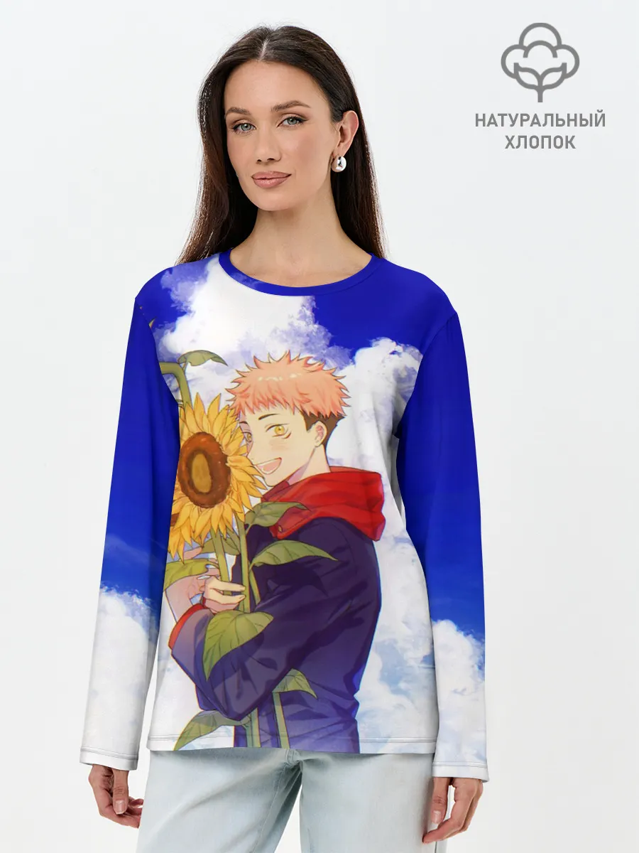 Лонгслив женский. Хлопок / Магическая битва | Подсолнухи