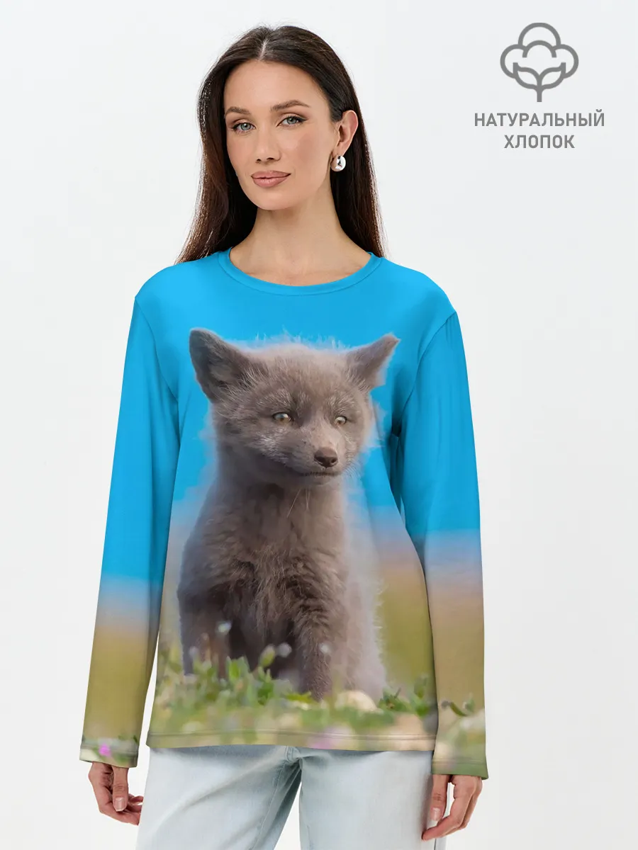 Лонгслив женский. Хлопок / Смешной лисенок