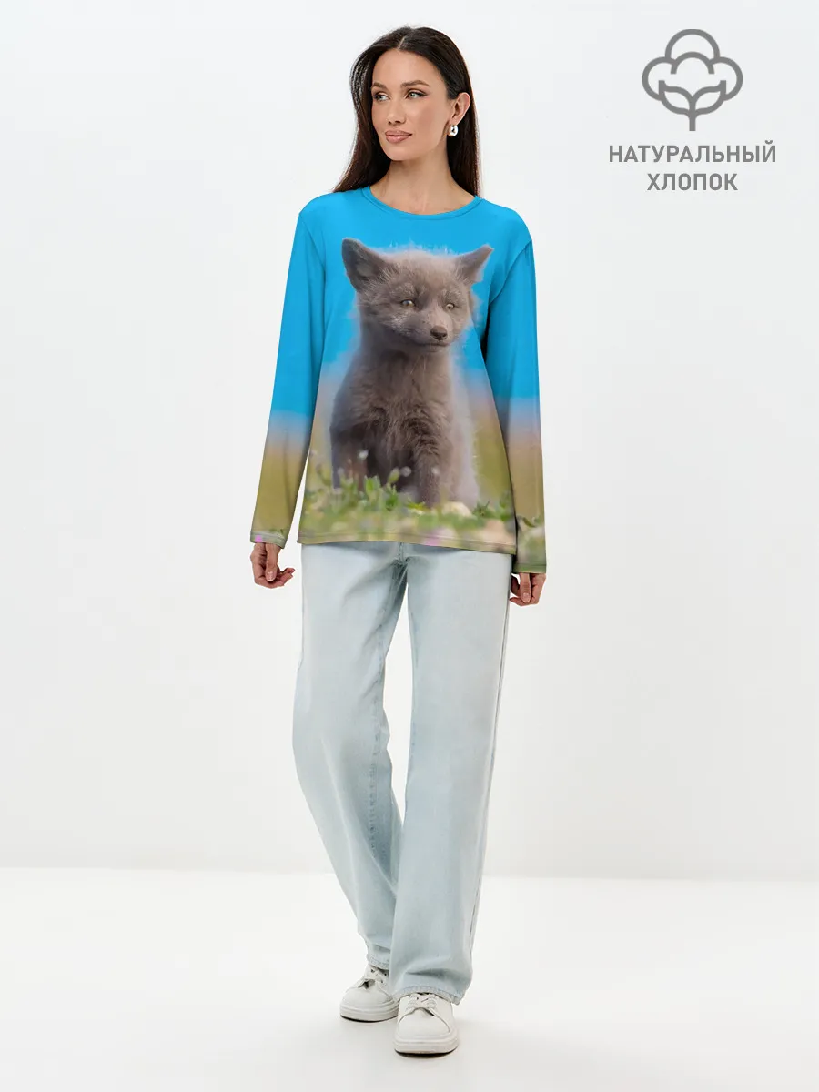 Лонгслив женский. Хлопок / Смешной лисенок