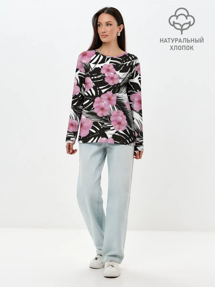 Лонгслив женский. Хлопок / Тропический Стиль