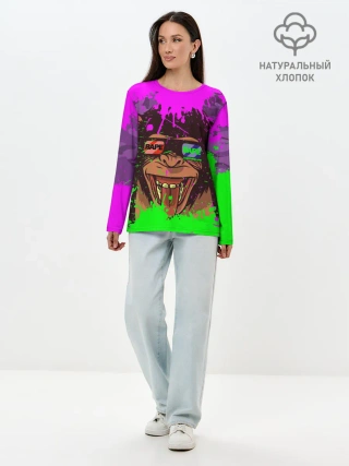 Лонгслив женский. Хлопок / 3D Neon Monkey