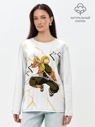 Лонгслив женский. Хлопок / Agatsuma Zenitsu Kimetsu no Yaiba