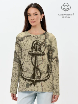 Лонгслив женский. Хлопок / Морская Карта