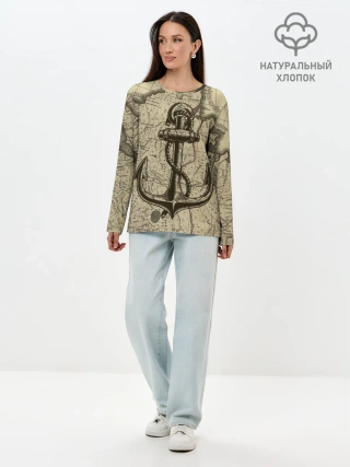 Лонгслив женский. Хлопок / Морская Карта