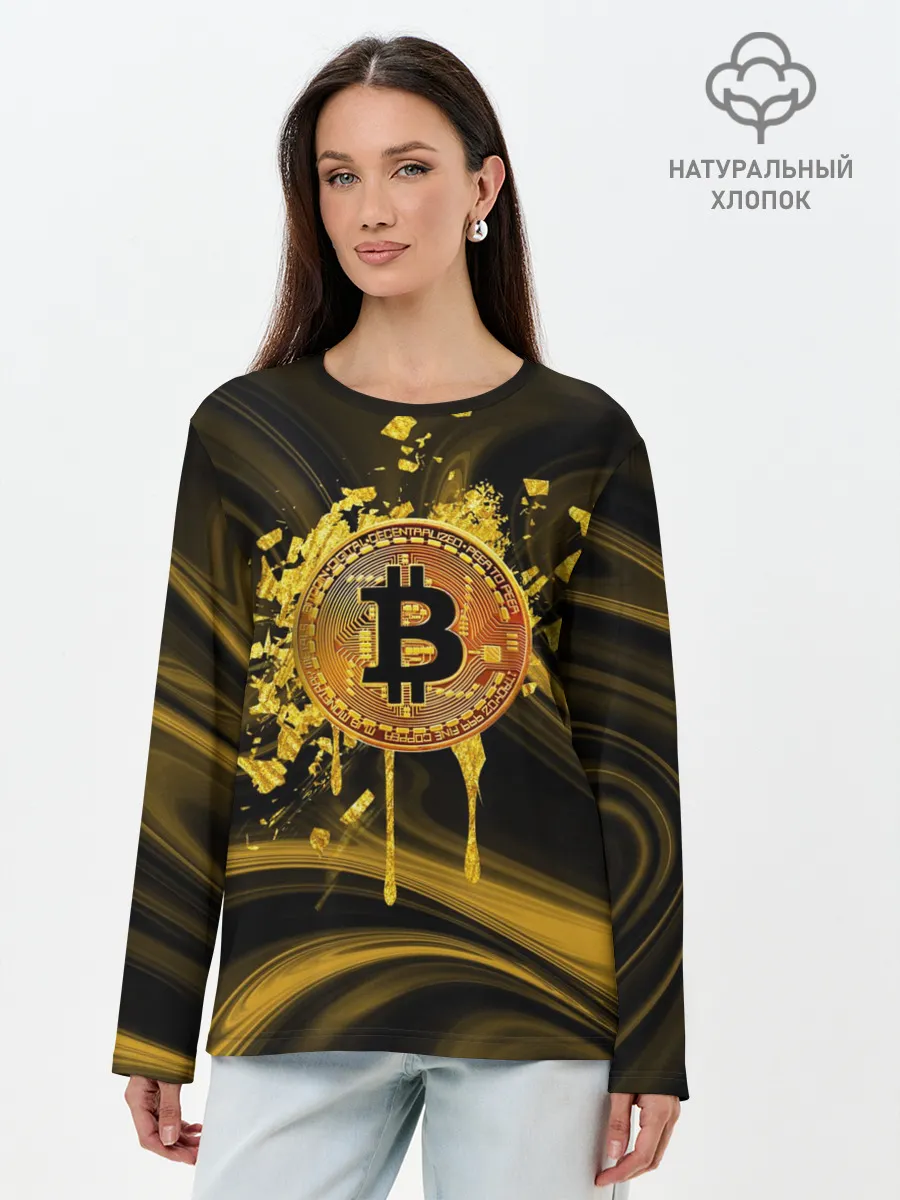 Лонгслив женский. Хлопок / Биткоин Крипта