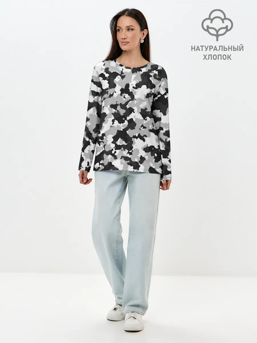 Лонгслив женский. Хлопок / Холодный камуфляж