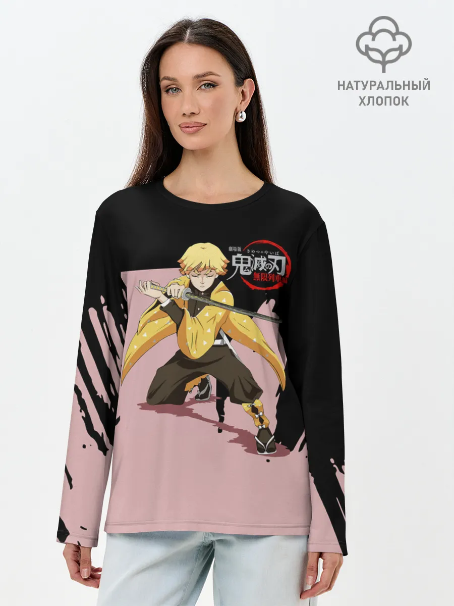 Лонгслив женский. Хлопок / Зеницу Агацума Kimetsu no Yaiba