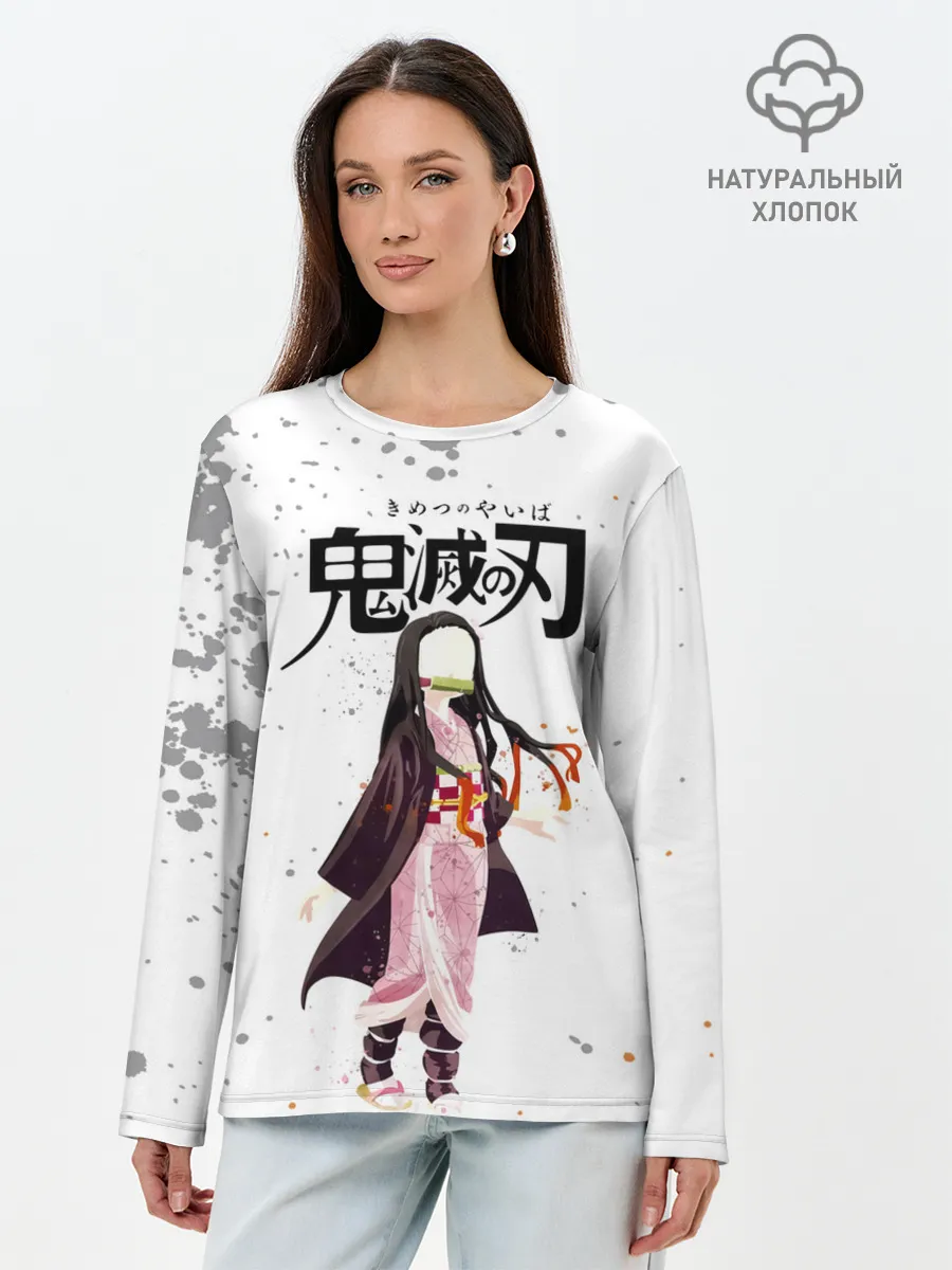 Лонгслив женский. Хлопок / Nezuko Kamado Kimetsu no Yaiba