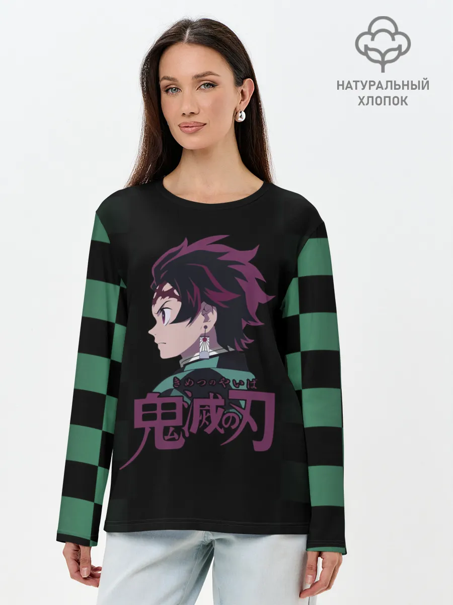 Лонгслив женский. Хлопок / Танджиро Камадо Kimetsu no Yaiba