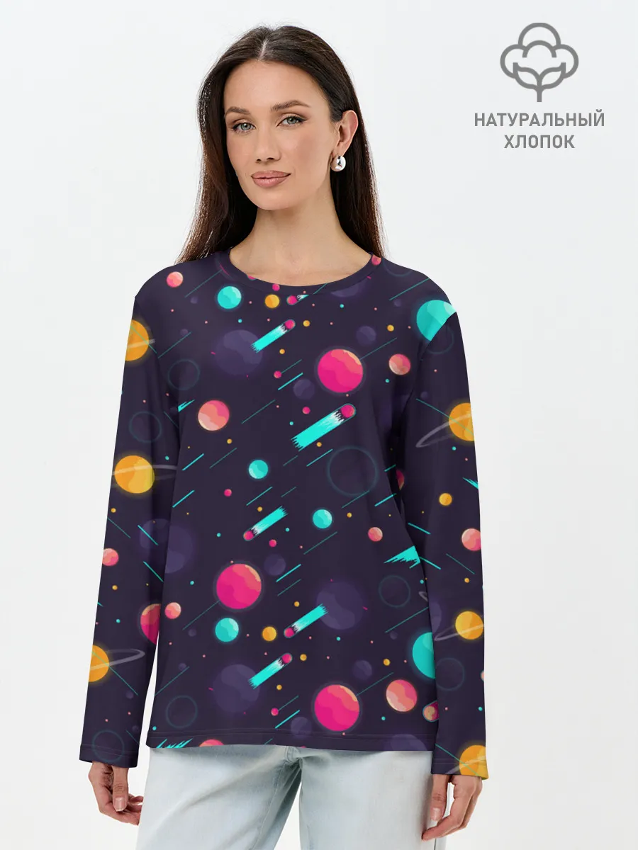 Лонгслив женский. Хлопок / Космические движения комет