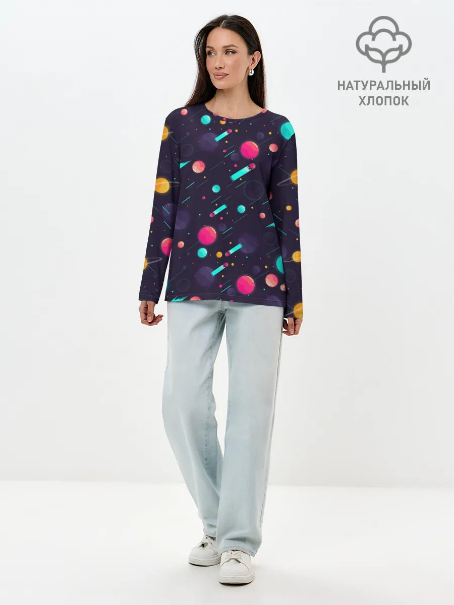 Лонгслив женский. Хлопок / Космические движения комет