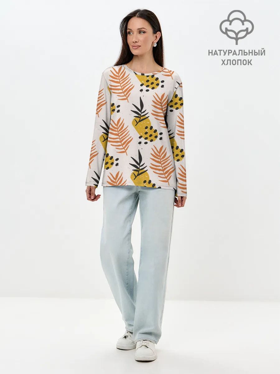 Лонгслив женский. Хлопок / Абстрактные ветви - узор