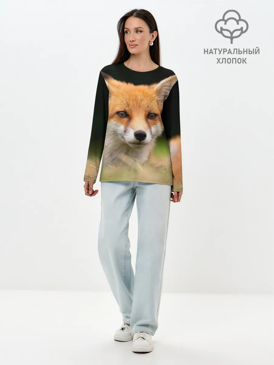 Лонгслив женский. Хлопок / Мордочка лисицы