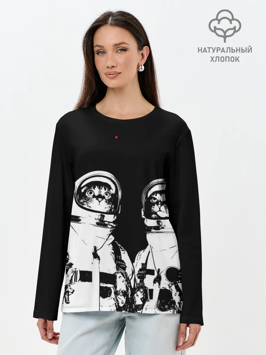 Лонгслив женский. Хлопок / Коты Космонавты