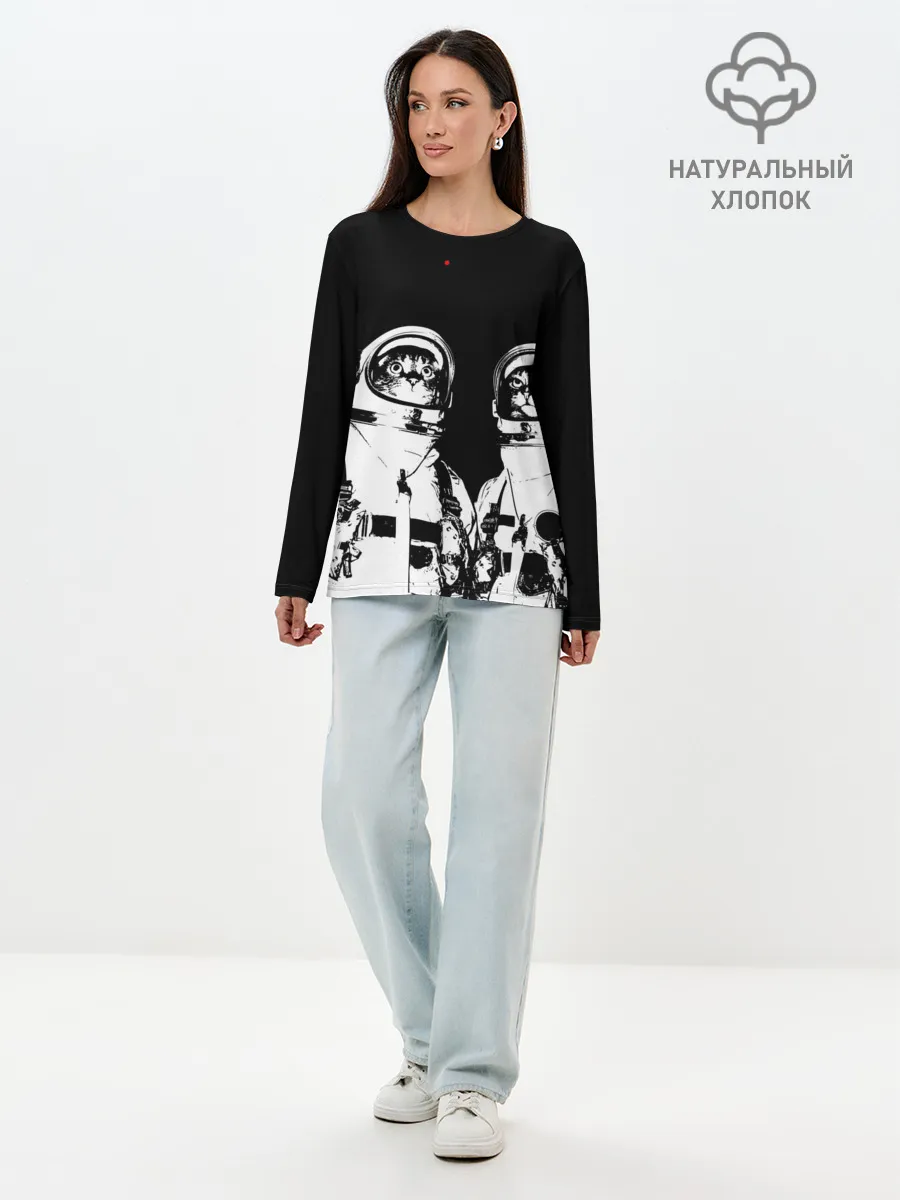 Лонгслив женский. Хлопок / Коты Космонавты