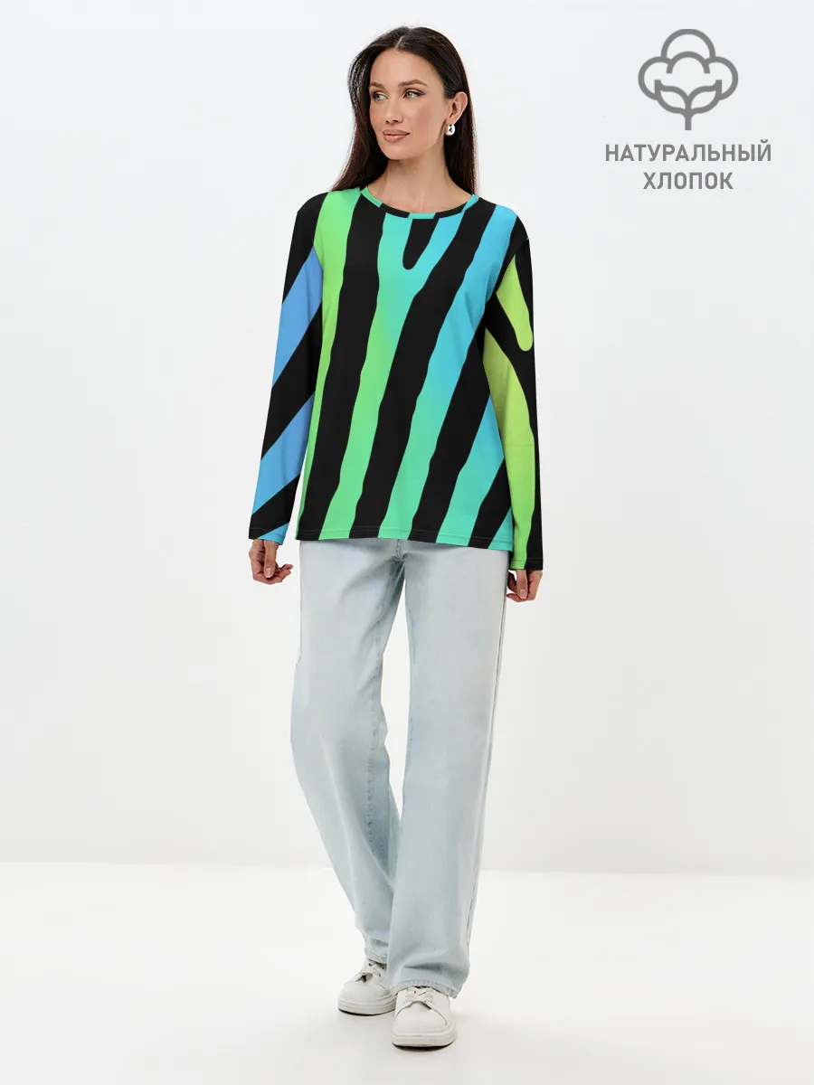 Лонгслив женский. Хлопок / Радужная зебра