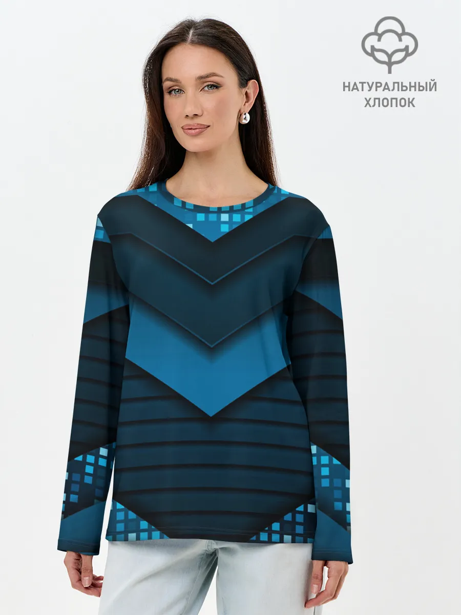 Лонгслив женский. Хлопок / 3D luxury blue abstract