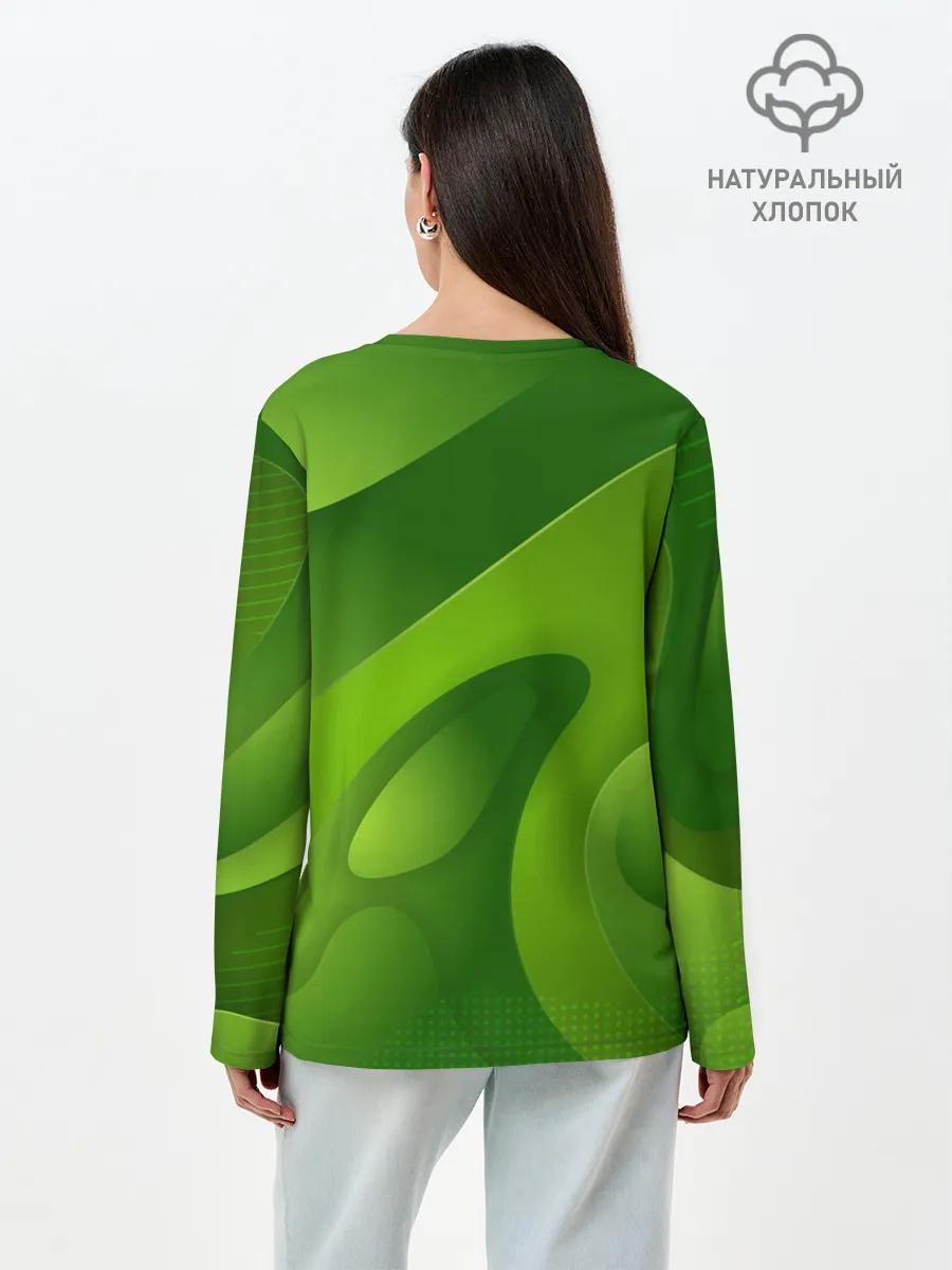 Лонгслив женский. Хлопок / 3d Green abstract