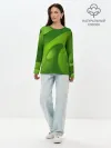 Лонгслив женский. Хлопок / 3d Green abstract