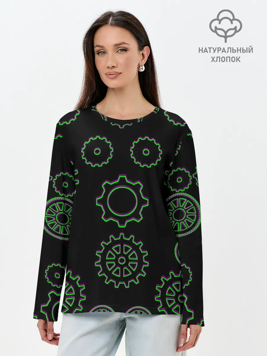 Лонгслив женский. Хлопок / Шестерёнки Стимпанк