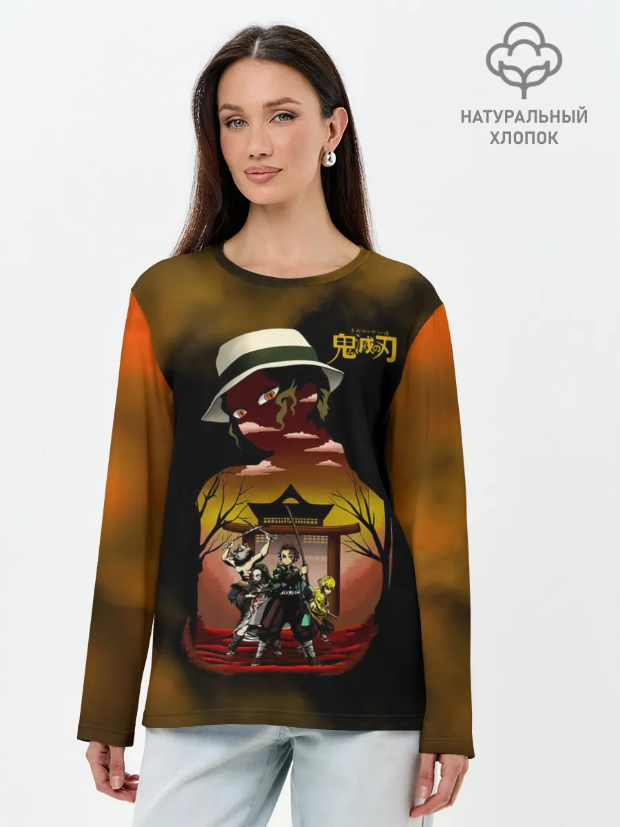 Лонгслив женский. Хлопок / ГЕРОИ Клинок, рассекающий демонов