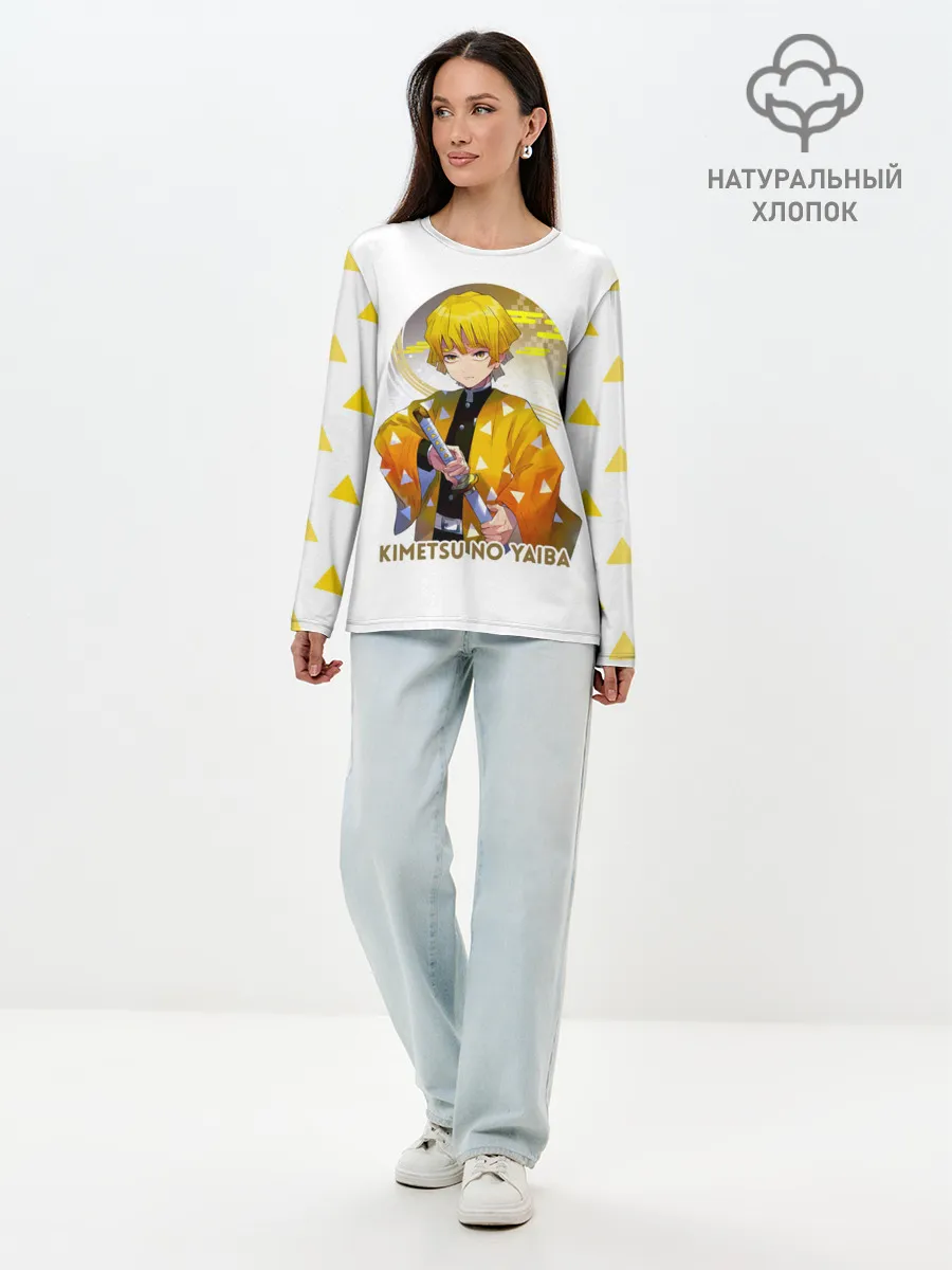 Лонгслив женский. Хлопок / Agatsuma Zenitsu Kimetsu no Yaiba