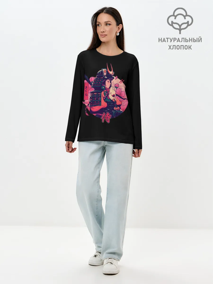 Лонгслив женский. Хлопок / Вишневый Самурай