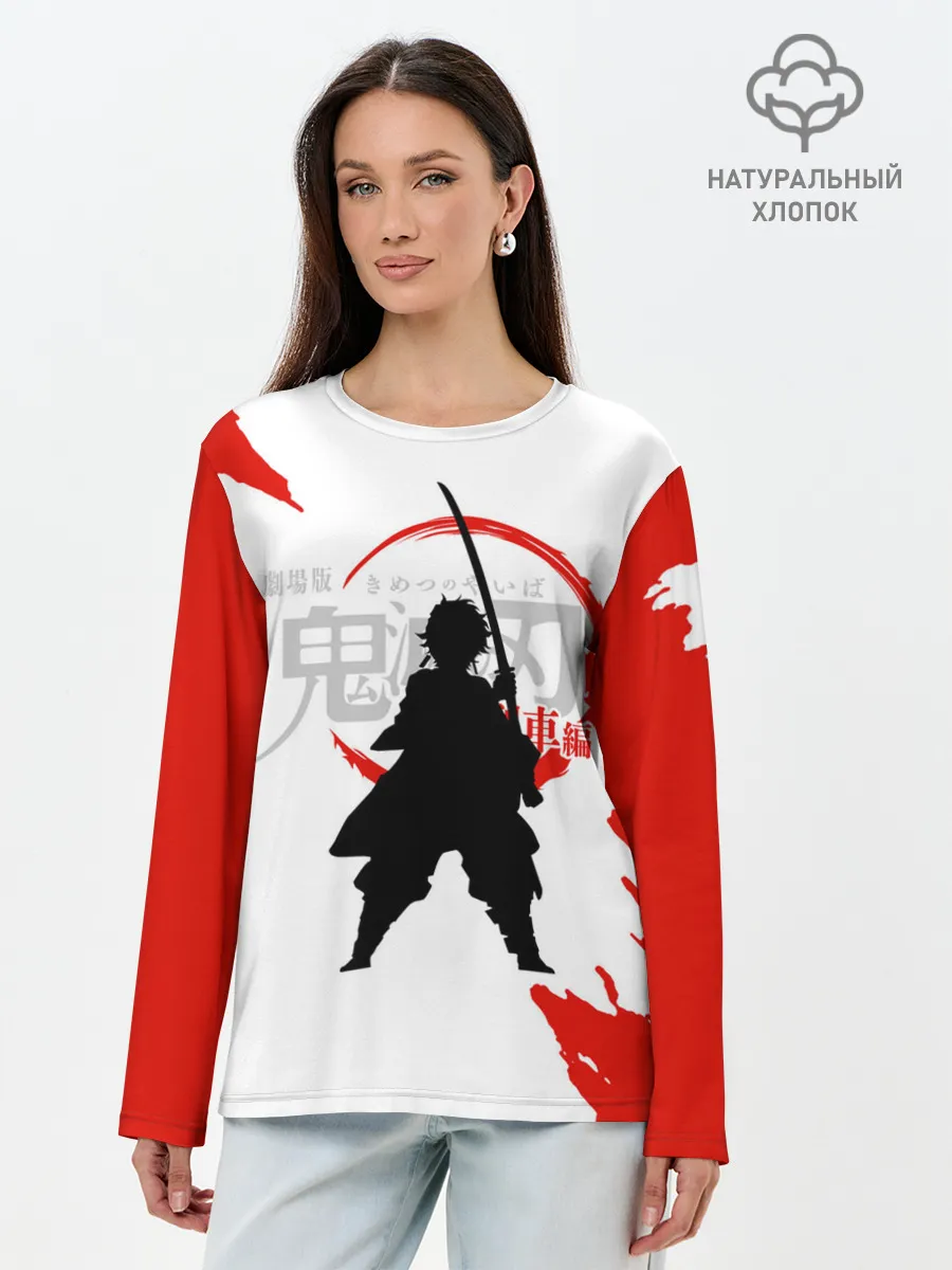 Лонгслив женский. Хлопок / Танджиро Камадо Kimetsu no Yaiba