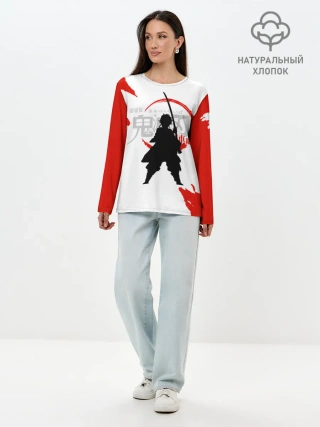 Лонгслив женский. Хлопок / Танджиро Камадо Kimetsu no Yaiba