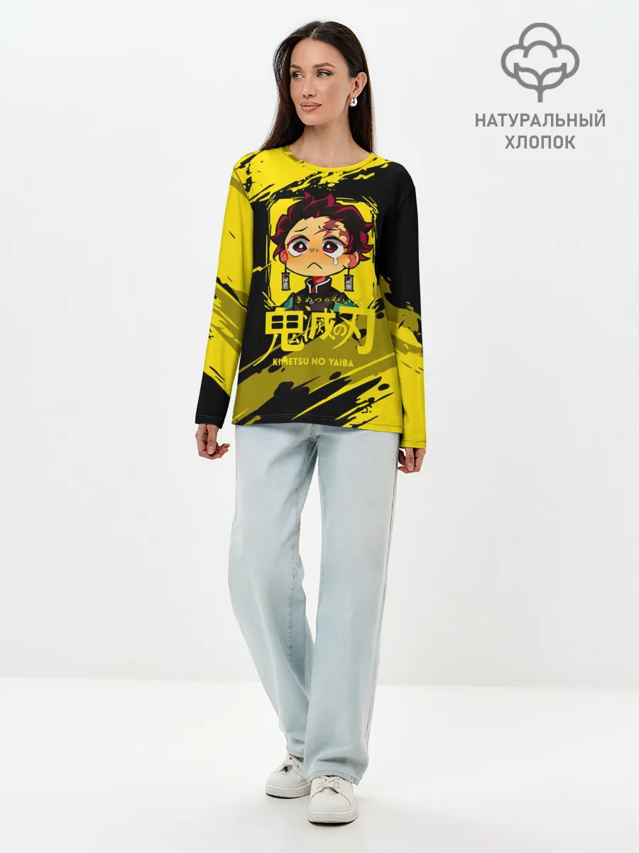 Лонгслив женский. Хлопок / Танджиро Камадо Kimetsu no Yaiba