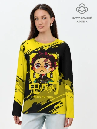 Лонгслив женский. Хлопок / Танджиро Камадо Kimetsu no Yaiba