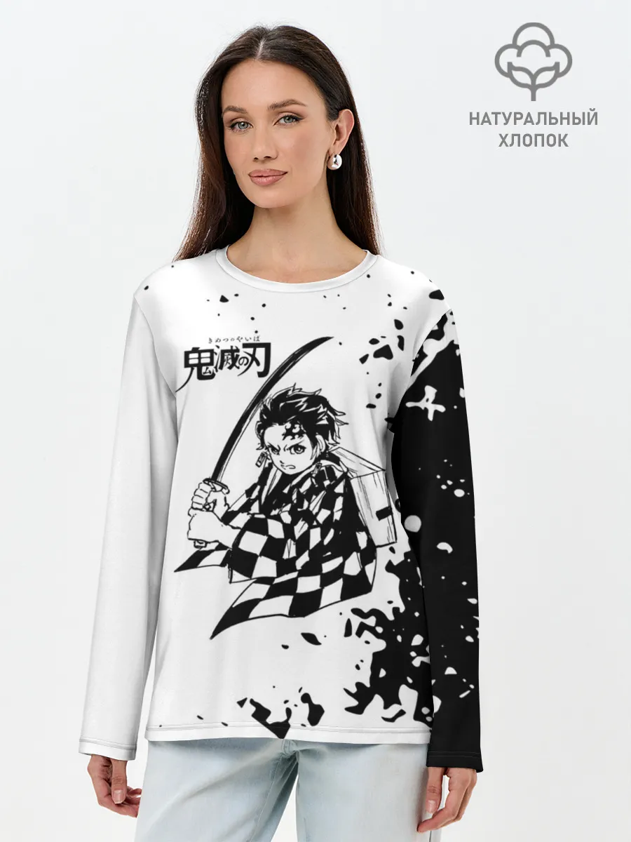 Лонгслив женский. Хлопок / Танджиро | Клинок, рассекающий демонов