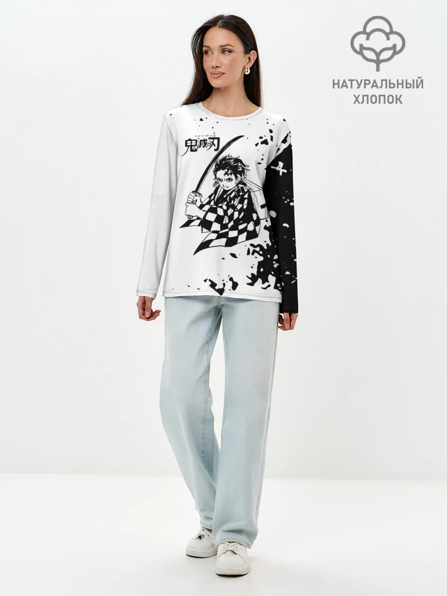 Лонгслив женский. Хлопок / Танджиро | Клинок, рассекающий демонов
