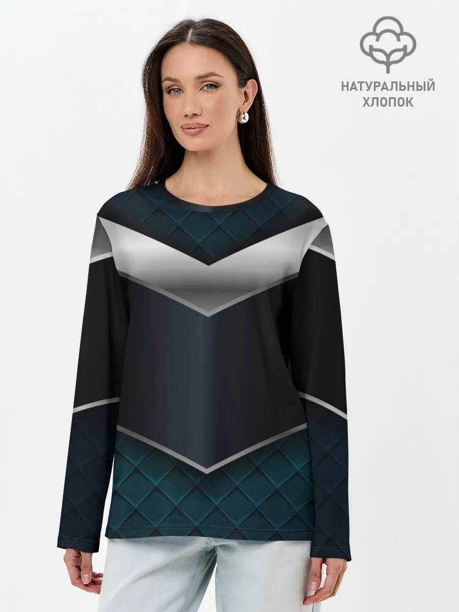 Лонгслив женский. Хлопок / 3D dark metal