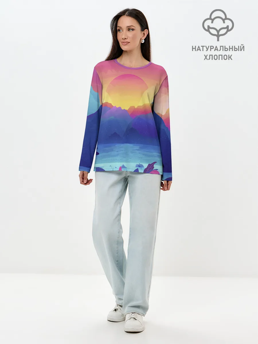 Лонгслив женский. Хлопок / Красочные Горы