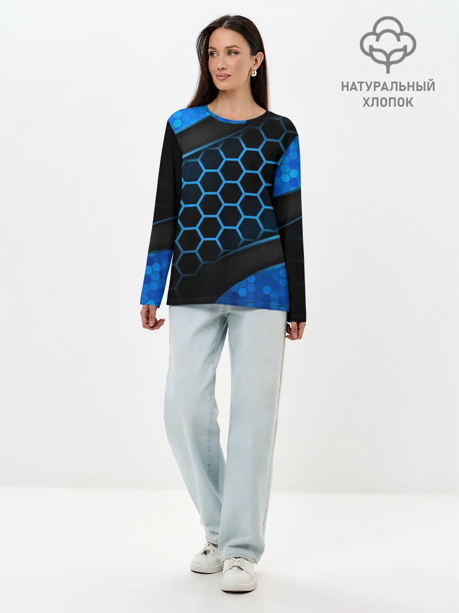 Лонгслив женский. Хлопок / 3D luxury blue 3Д СОТЫ и плиты