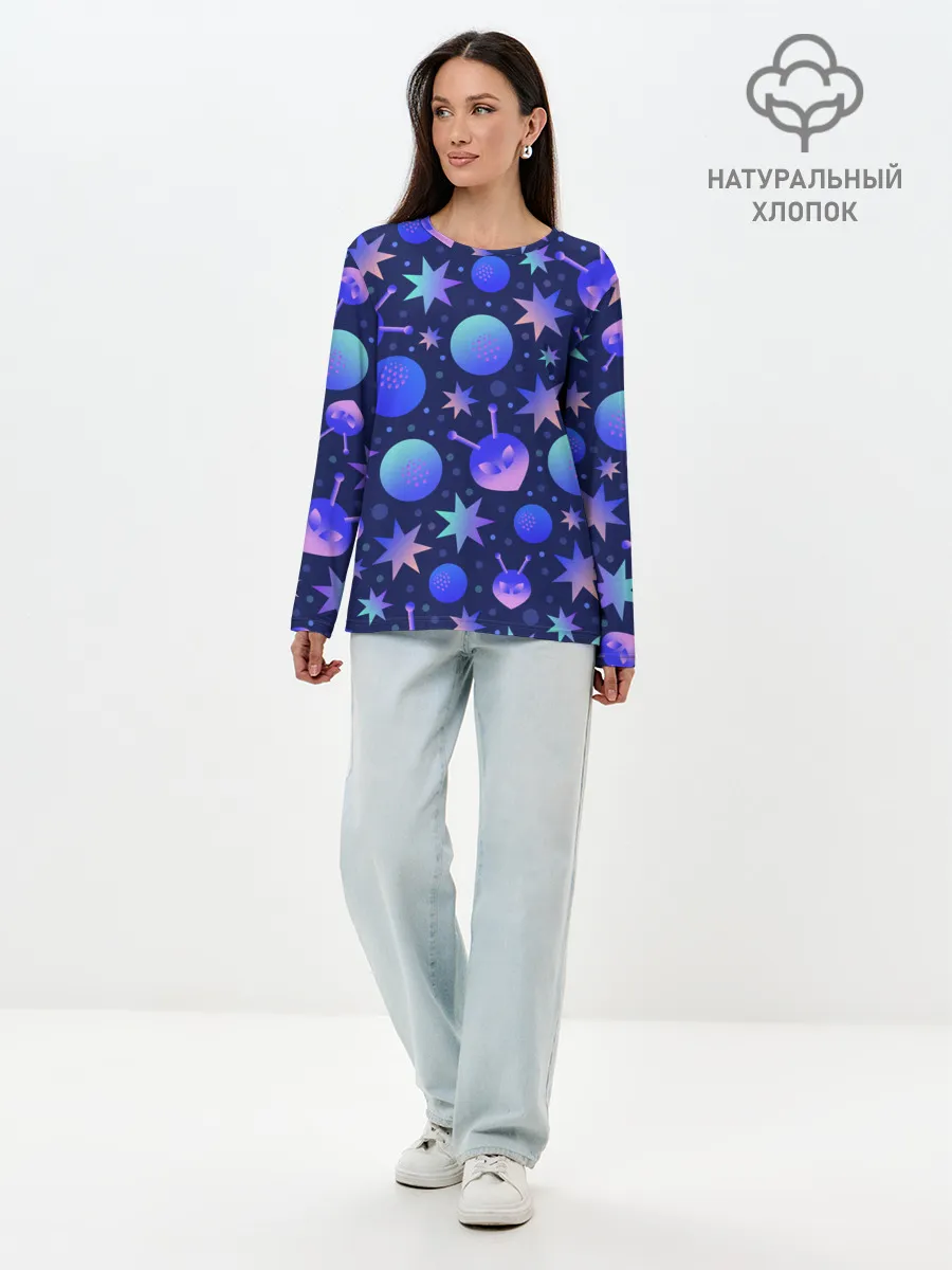Лонгслив женский. Хлопок / Космический микс