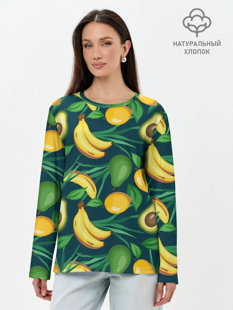 Лонгслив женский. Хлопок / Фрукты